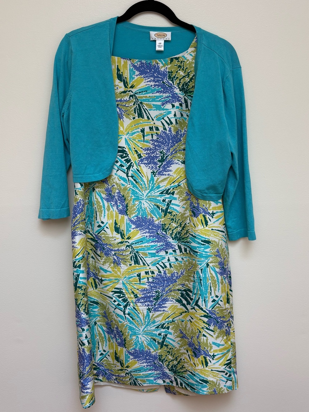 Talbots Pastel Blue and White Silk Dress with Light Print (bolero included!)